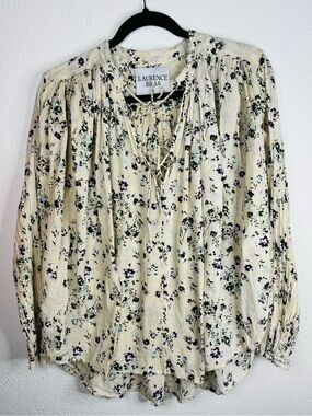 Laurence Bras Cream Floral Tie-Neck Blouse